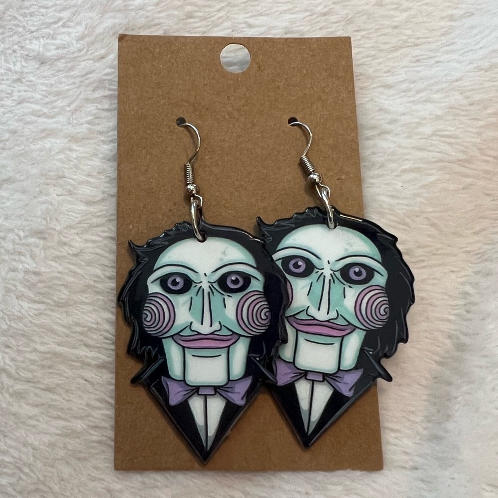 Saw jigsaw horror movie earrings